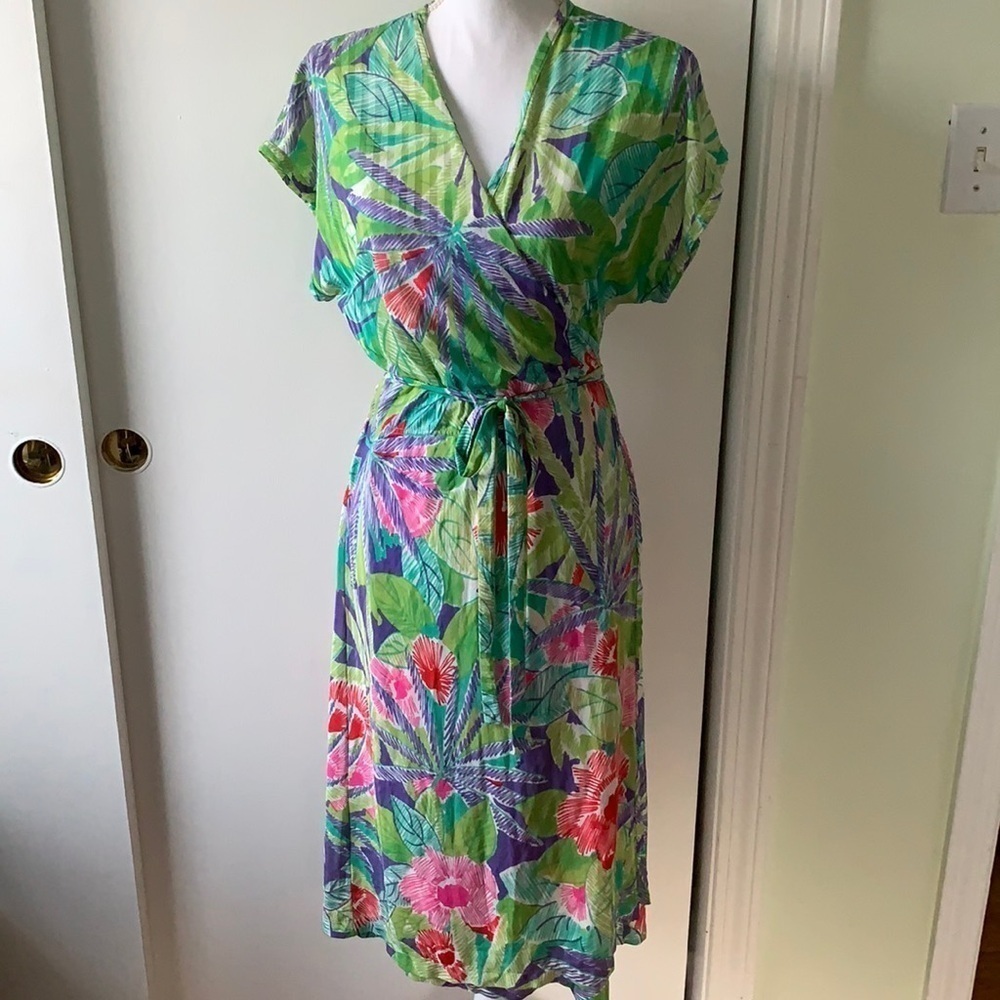 Nina Ricci Vintage Tropical Print Wrap Dress/Swim Cover Up 10